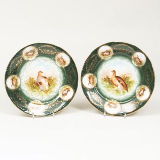 Pair of Bavarian Green Ground Cabinet Plates Decorated with Grouse