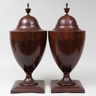 Pair of George III Style Mahogany Cutlery Urns