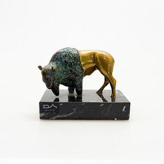 Bronze Buffalo Study Sculpture On Marble Base