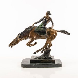Large Western Art Bronze Sculpture, Man Riding A Horse