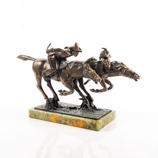 Art Deco Bronze Sculpture, Horseback Cowboy & Indian Battle