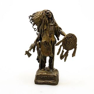 Bronze Art Nouveau Sculpture Lakota Sioux Warrior Swift Dog