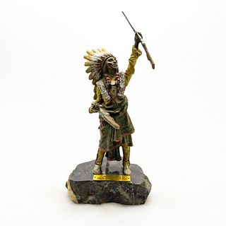 Bronze Sculpture Native American Warrior Chief, War Bonnet