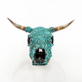 Vintage Turquoise Decorated Cow Skull