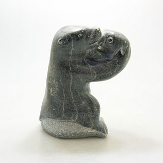 Inuit Tribal Soapstone/Regional Stone Figural Sculpture Bear And Seal