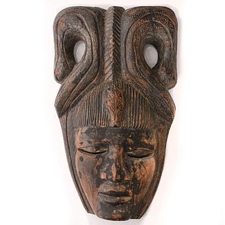 20Th C. West African Carved Wooden Horned Mask