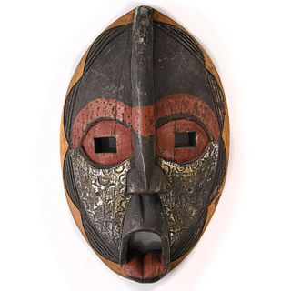 African Ashanti Carved Painted Wooden Tribal Mask