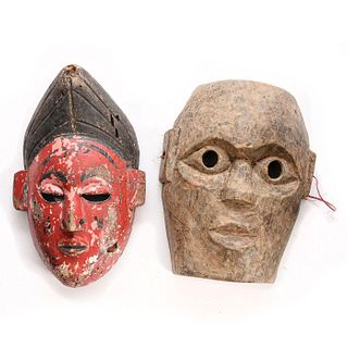 Two Asian Hand Carved Wooden Masks