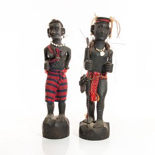 2 African Tribal Wood Carvings Of Man And Woman