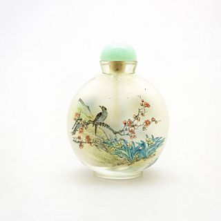 Chinese Snuff Bottle, Village And Laughingthrush Hwamei