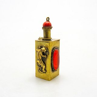 Chinese Vintage Brass Metal Snuff Bottle, Panthers