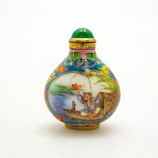 Chinese Vintage Snuff Bottle, Fishermen And Boats