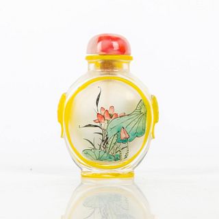 Vintage Chinese Snuff Bottle, Mountains And Flora