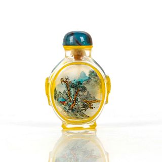 Vintage Chinese Snuff Bottle, Mountains, River And Flora
