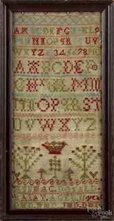 Two wool on linen band samplers, 19th c., wrought by Mary Fountaine and Ann MacDonald