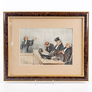 Framed Honore Daumier Hand Colored Print