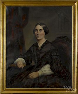 American oil on canvas portrait of a woman, late 19th c., 36'' x 29''.