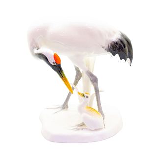 Noritake Porcelain Crane With Baby Chick Sculpture