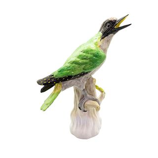 Dresden Figurine Green Woodpecker On Stump