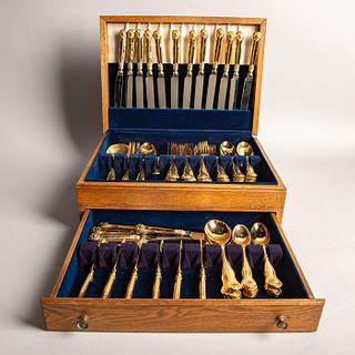 Roberts And Belk 84Pc Gold Plated Flatware Set