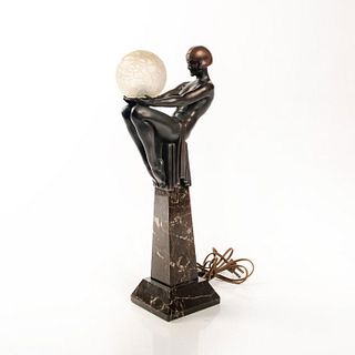 Art Deco Bronze Allegorical Lamp Sculpture, Enigme By M Le Verrier