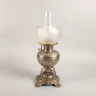Bradley + Hubbard Nickel Plated Oil/Electric Table Lamp
