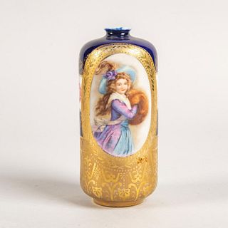Royal Bayreuth Decorative Vase With Lady And Roses