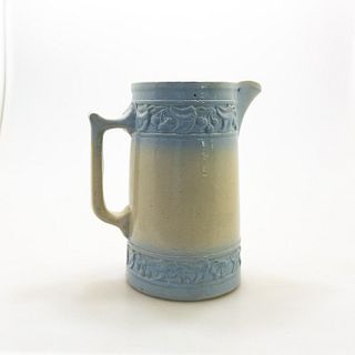 Blue And White Stoneware Cherries And Leaves Pitcher