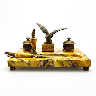 French Brass And Marble Eagle Desk Set