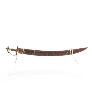 Vintage 25" Arabic Sword With Hand Carved Wood Sheaf