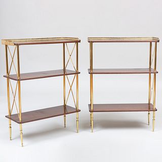Pair of French Brass and Mahogany Three Tier Ã‰tagÃ¨res, Attributed to Maison Jansen