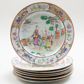 Set of Seven Chinese Export Porcelain Famille Rose Plates