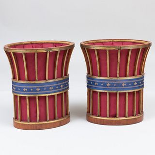 Pair of Russian Neoclassical Style Brass-Mounted Fabric Baskets