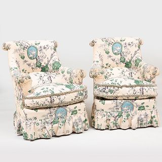 Pair of French Cotton Upholstered Armchairs, Designed by Henri Samuel