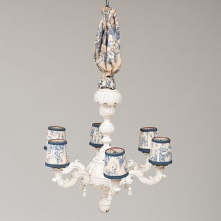 Baroque Style White Painted Six-Light Chandelier 