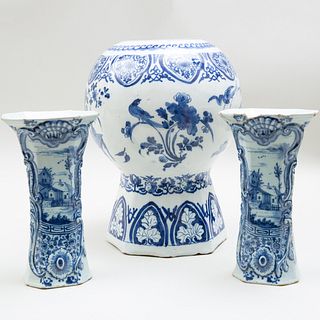 Three Dutch Delft Blue and White Vases 