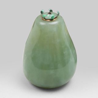 Gilt-Metal-Mounted and Enameled Bowenite Pear Form Gum Pot