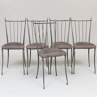 Set of Five Modern Metal and Brass Side Chairs, Possibly French
