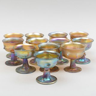 Set of Twelve Tiffany Studios Favrile Glass Goblets