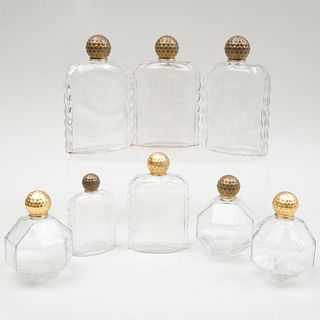 Group of Eight French Gilt-Metal-Mounted Glass Apothecary Bottles