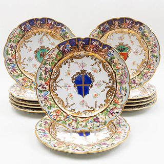 Twelve Capodimonte Style Porcelain Armorial Chargers with the 'Arms of Venice'