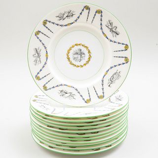 Set of Twelve Mintons Porcelain Soup Plates Decorated with Trophies and Garlands