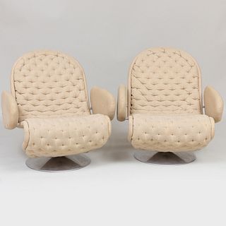 Pair of Verner Panton Aluminum and Tufted Upholstered '1-2-3 System, Model E' Armchairs
