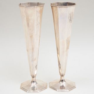 Pair of Tiffany & Co. Silver Trumpet Vases
