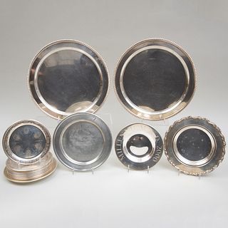 Pair of Tiffany & Co. Silver Circular Trays with Set of Ten Towle Side Plates in the  'Louis XIV' Pattern