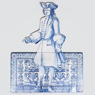 Portuguese Blue and White Glazed Figural Azulejo