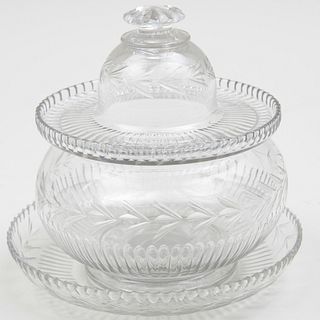 English or Irish Cut Glass Bowl, Cover and Stand