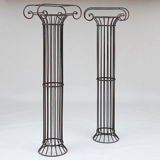 Pair of Modern Ionic Black Painted Metal Columns