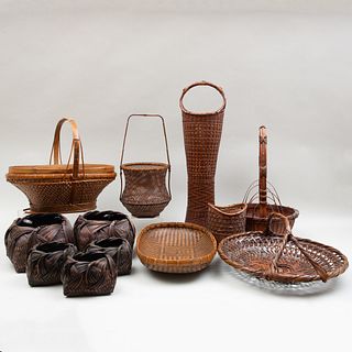 Group of Twelve Japanese and Southeast Asian Woven Baskets