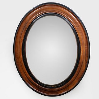 Edwardian Mahogany and Ebonized Oval Convex Mirror